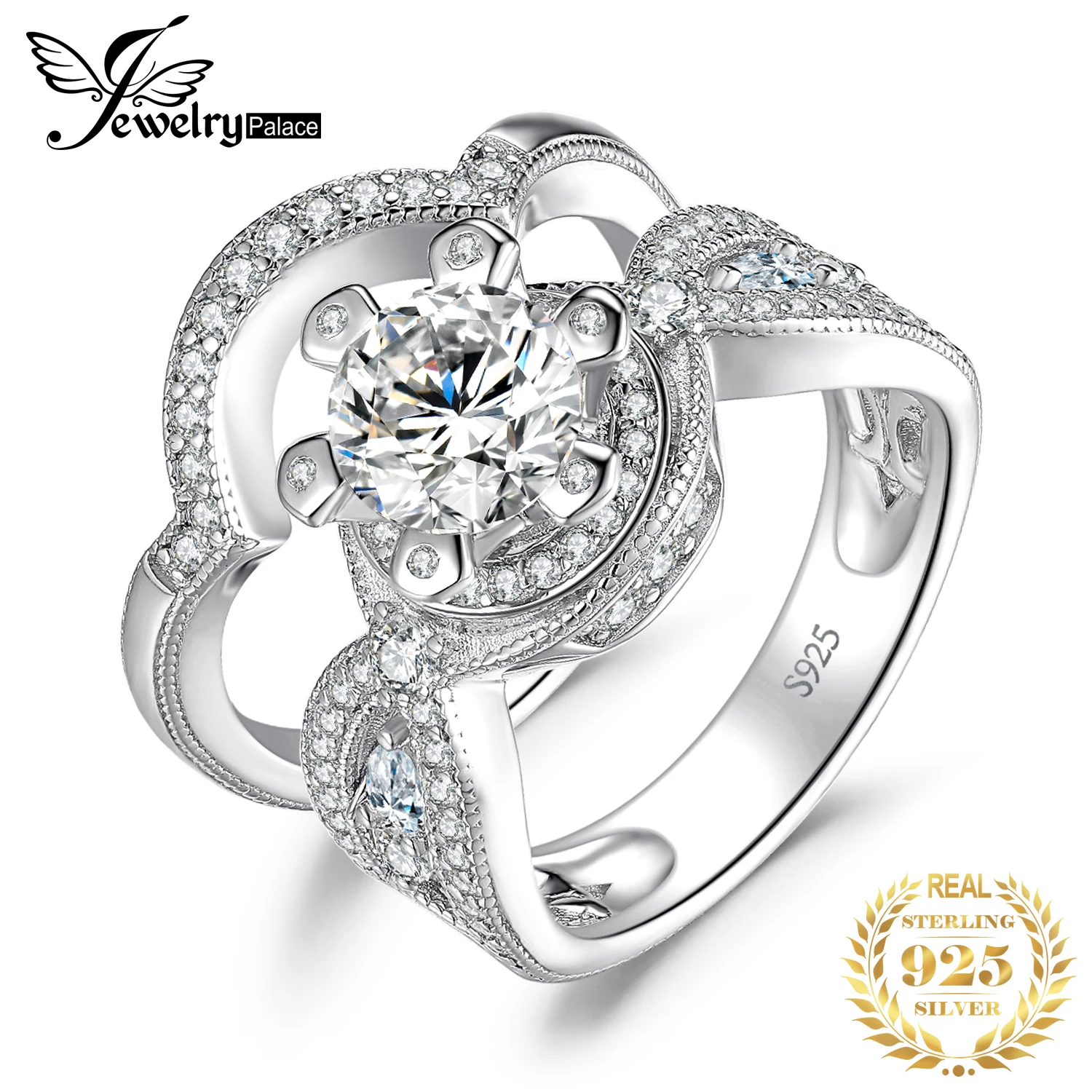 Crown 1.3ct Cubic Zirconia 925 Sterling Silver Solitaire Wedding Engagement Ring - £42.15 GBP