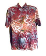 Tommy Bahama Men&#39;s Hawaiian Shirt 100% Silk Red Gray Palm Leaves Size Me... - $23.21