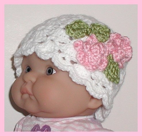 Primary image for White Newborn Hat For Infant Baby Girls Newborn Girl Pink Small Flowers Sage