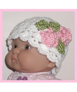White Newborn Hat For Infant Baby Girls Newborn Girl Pink Small Flowers ... - $10.00