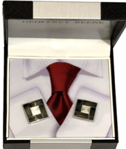 Geoffrey Beene Boxed Cufflinks Square Outlined Black Enamel Bullet Back - £12.14 GBP