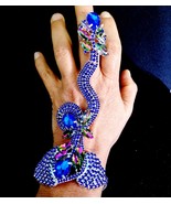 Blue Finger Bracelet, Crystal Slave Bracelet, Rhinestone Harems Bracelet... - £42.96 GBP