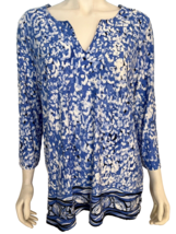 NWT  Pappagallo Blue and White Print 3/4 Sleeve V Neck Knit Tunic Size XL - £34.08 GBP