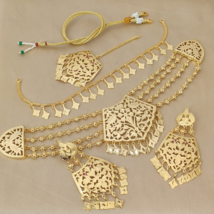 Bollywood Style High Gold Plated Indian Traditional Chain Necklace Jewelry Set - £29.61 GBP