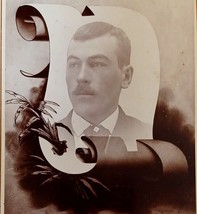 Cabinet Card Photo Memorial Scroll Handsome Young Man w Mustache Twin Valley MN - £19.25 GBP