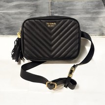 Victoria&#39;s Secret Faux Leather Tassel Black Gold Quilted Fanny Pack Bag ... - $15.82