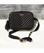 Victoria&#39;s Secret Faux Leather Tassel Black Gold Quilted Fanny Pack Bag ... - $15.03