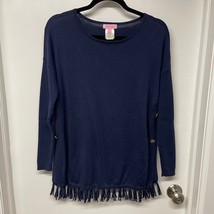 Lilly Pulitzer Womens Ramona Fringe Sweater Tunic Top Navy Blue Gold Siz... - $47.52