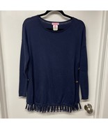 Lilly Pulitzer Womens Ramona Fringe Sweater Tunic Top Navy Blue Gold Size XS - $47.52