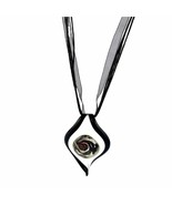 Black White Glass Pendant Cord Necklace 14&quot; Unique Design Lace Cord  - £11.49 GBP