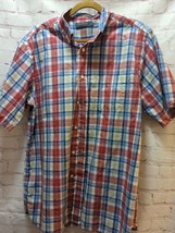 Daniel Cremieux red white blue button front shirt large L short sleeve c... - $16.82
