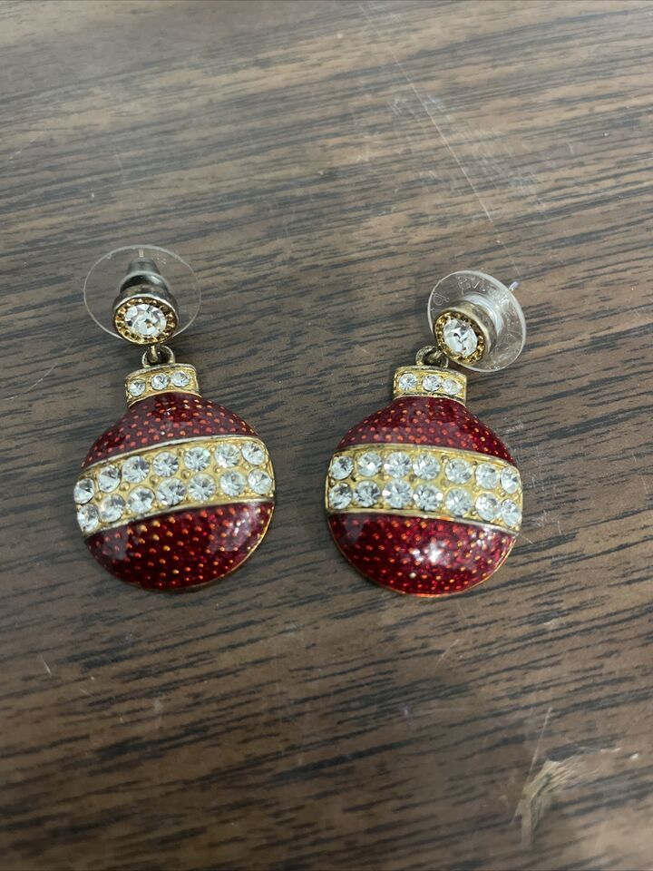 Primary image for Pair of Eisenberg Ice Christmas Ornament Pierced Earrings Red Bulbs