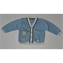 Hartstrings Blue Knit Sweater Cardigan Baby 12 Months Golfing Frog Halloween - £26.00 GBP