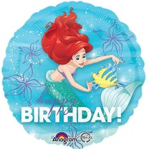 Little Mermaid Happy Birthday Foil Mylar 18&quot; Round Balloon New 1 Per Pac... - £3.15 GBP