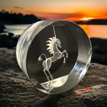 Unicorn Clear Acrylic Paperweight M Cox Vintage 80s Reverse Handcarved Intaglio - £27.86 GBP