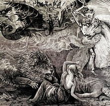 Death On A Pale Horse Hades 1880 Apocalypse Victorian Woodcut Religious ... - £78.44 GBP