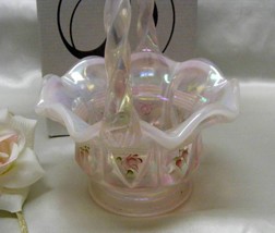 1561 Vintage Fenton QVC Family Signature Ribbons Roses Satin Basket - £105.60 GBP