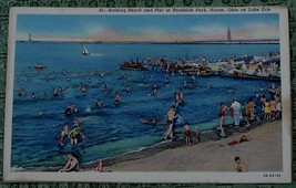 Vintage Color Tone Postcard, Bathing Beach and Pier at Roadside Park, Huron Ohio - £3.87 GBP