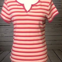 Bossini Short Sleeve Stripe Top Large Vneck Tee T-Shirt Pink Shirt Easte... - £7.72 GBP