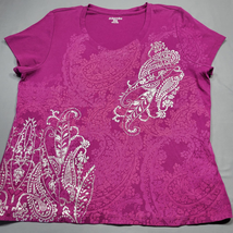 St. John&#39;s Bay Women Shirt Size 1X Purple Boho Paisley Classic Short Sleeve Top - £9.38 GBP