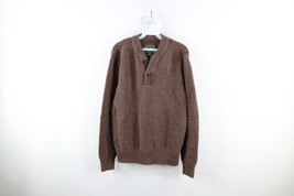 Vtg Eddie Bauer Mens M Faded Cotton Ribbed Knit Pullover Henley Sweater Brown - £46.68 GBP