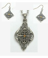MYSTICA CELTIC PEACE SIGN ALLOY NECKLACE &amp; EARRINGS SET LED FREE METAL - $36.66 CAD