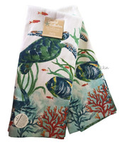 Kay Dee Coastal Sea Turtle Kitchen Dish Towels Absorbent 100% Cotton Set of 2 - £23.00 GBP