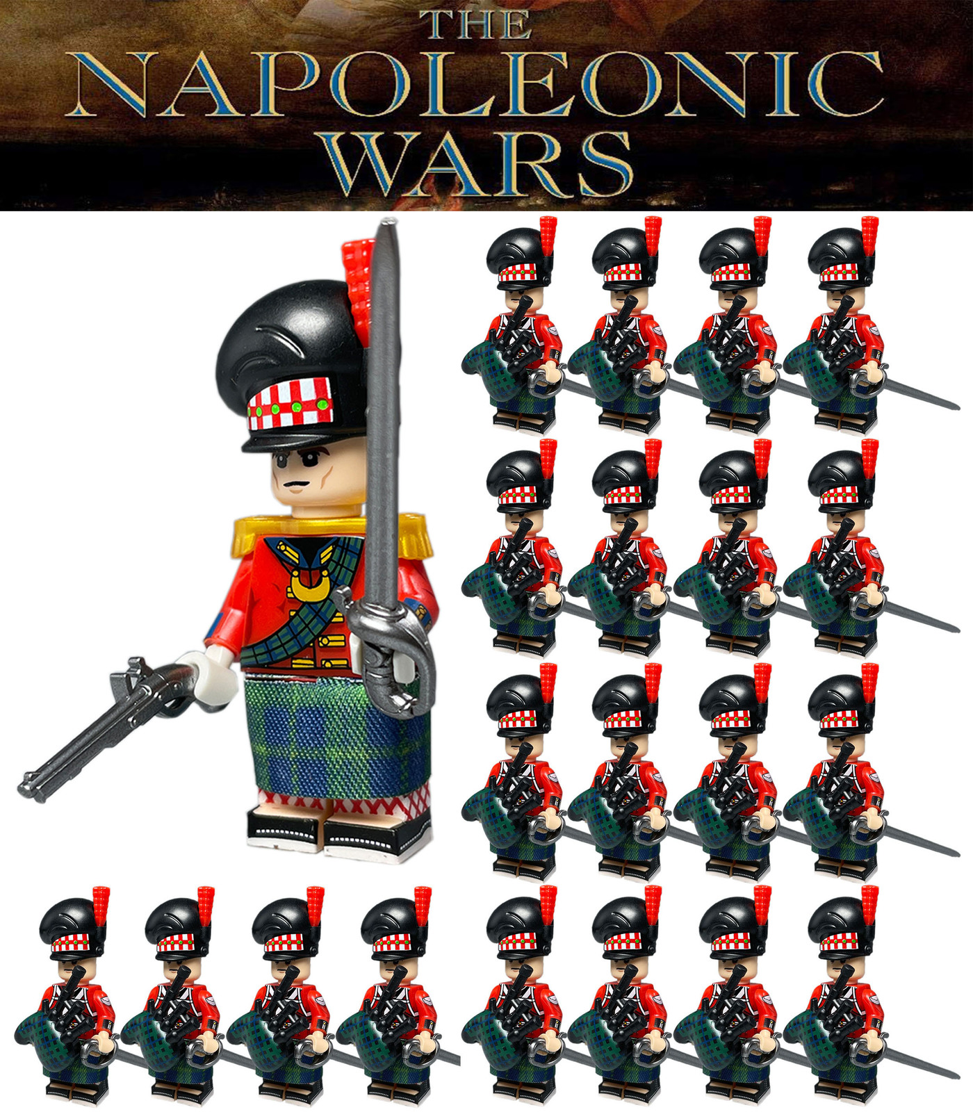Napoleonic Wars Officer & Scottish Bagpipers Army Set 21 Minifigures Lot