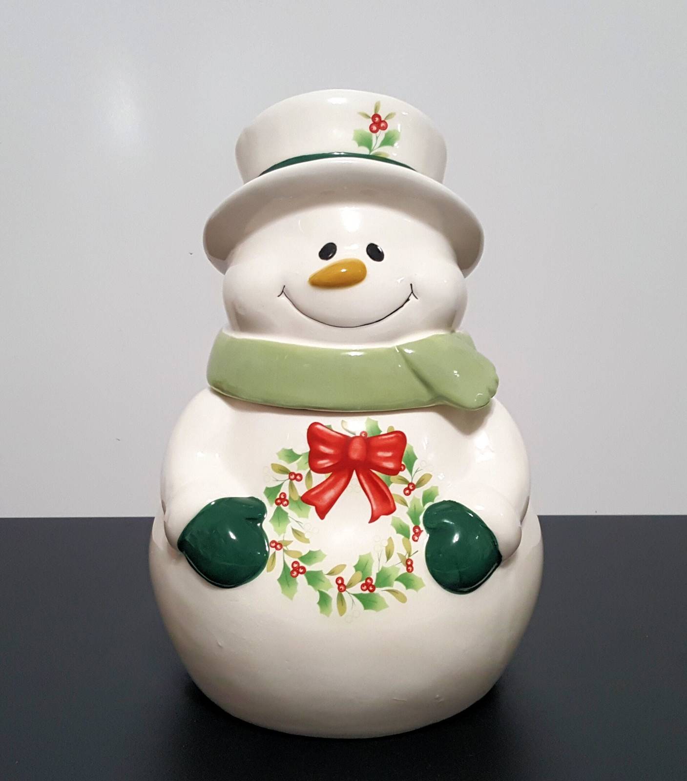 Primary image for NEW Pfaltzgraff Christmas Snowman Cookie Jar 6.73" W x 7.1 " L x  10" H Earthenw