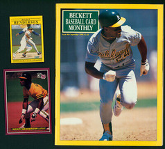 Rickey Henderson 1990 Beckett Monthly + 2 Baseball Cards &#39;91 Fleer &amp; &#39;84... - £11.62 GBP