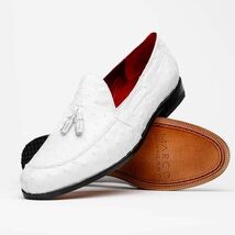 Aubiere Genuine Ostrich Quill Loafers Tassel Shoes White image 3