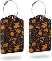 2 Pack Luggage Tags for Suitcases,Halloween Pumpkin Broom Candy Mushroom Bat Lug - £12.82 GBP