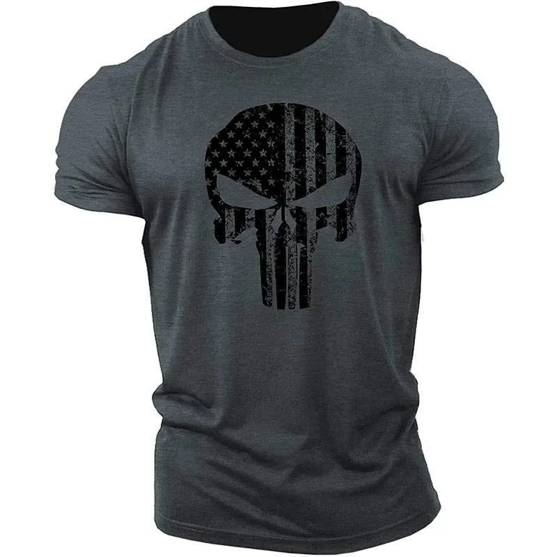 Men s 3d printed skull t shirt casual short sleeve sports t shirt quick drying military thumb200