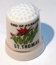 Porcelain Thimble Souvenir Bird Of Paradise Floral  St. Thomas Caribbean - £19.69 GBP