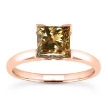 1 Carat Princess Diamond Solitaire Ring Fancy Brown Treated 14K Rose Gold SI1 - £1,087.56 GBP