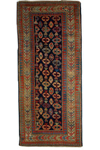 Handmade antique Caucasian Gendje rug 3.5&#39; x 7.3&#39; ( 106cm x 222cm ) 1880s 1B519 - £5,611.47 GBP