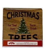 Holiday Time 4 Pack Decorative Coaster Set Christmas Trees NEW - £11.74 GBP