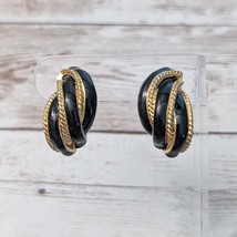 Vintage Clip On Earrings Large Statement Black &amp; Gold Tone - $16.99