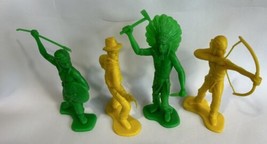 Vintage Tim-Mee Green And Yellow Cowboys And Indians Lot Of 4 Plastic 6” Figures - £13.13 GBP