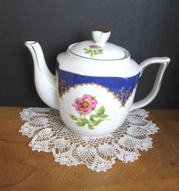 Floral Teapot - Pink Flowers with Blue Trim - Four (4) Available - £15.98 GBP