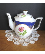 Floral Teapot - Pink Flowers with Blue Trim - Four (4) Available - £15.80 GBP