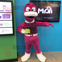 Magenta Loch Ness Monster mascot costume character dressed with a Bermuda Shorts - $1,259.00