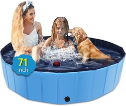 Foldable Dog Pool, 71 X 14 Large Kiddie Pool With Hard Plastic, Non-Slip Dog - $45.99