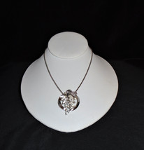 Trifari Rhinestone Pendant Necklace Rhodium Plated Vintage Jewelry - £34.79 GBP