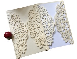50pcs Pearl Ivory Laser Cut Wedding Invitation,Invitation Cards,Invites - £45.82 GBP