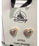 Disney Parks Mickey CZ Faux Gem Crystal April Birthstone Earrings Gold C... - $47.70 CAD
