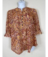 NWT Cocomo Womens Plus Size 1X Red/Orange Floral V-neck Blouse 3/4 Sleeve - £22.65 GBP