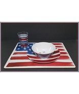 NEW RARE Pottery Barn Kids 3 Piece Americana Flag Dinner Set Plate, Bowl... - $32.99