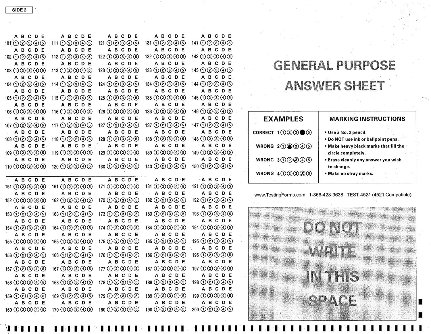 Test-4521 (100 Sheet Pack) Compatible Testing Forms - $31.99