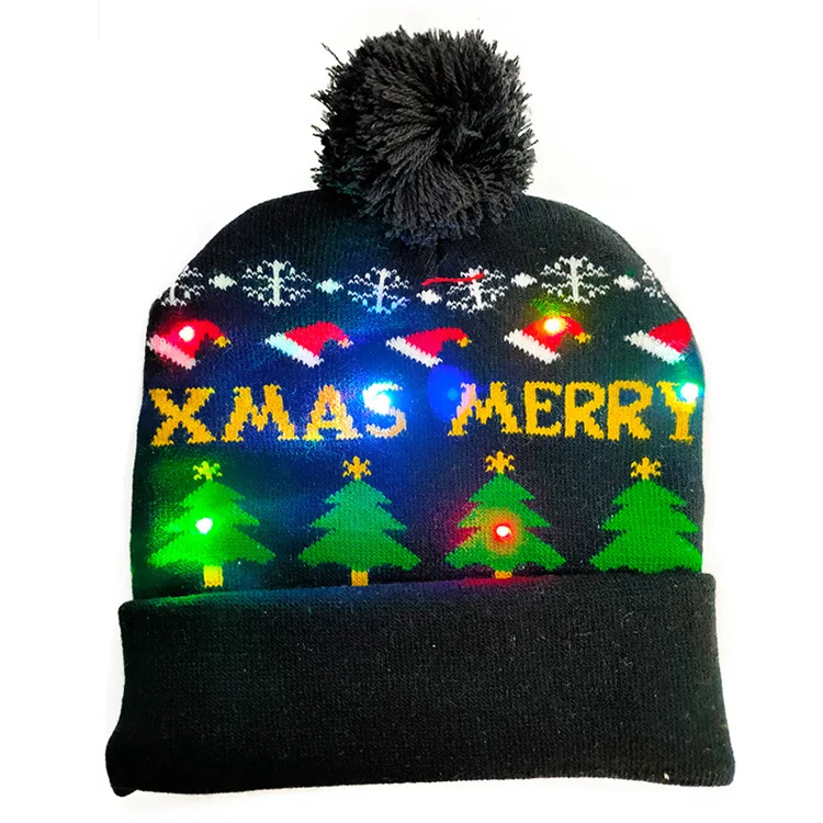 Sporting Christmas Flanging Plush Ball Knitted Glowing Hat Xmas Colorful Lights  - £23.90 GBP